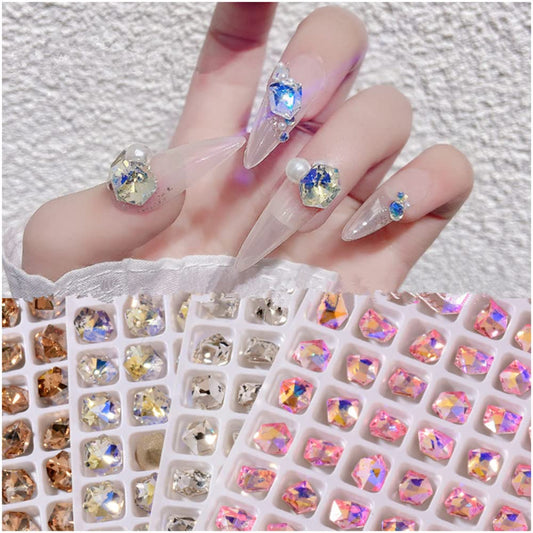 PTGMH 140 Pcs Crystals Rhinestones Set Nail Gems Pink Rhinestones Iridescent Clear Crystals Shiny Sharp Bottom Aurora 3D Nail Charms Nail Decorations for Nail Designs (colorful)