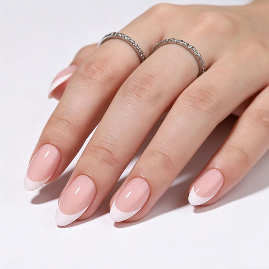 Bonitiva Short Almond Press On Nails, Glossy French Tip Soft Gel Reusable, 32PCS 16 Sizes, Salon Quality Long Lasting Fake Nails with Nail Glue & File Kit for Women Girls, Daily Wear