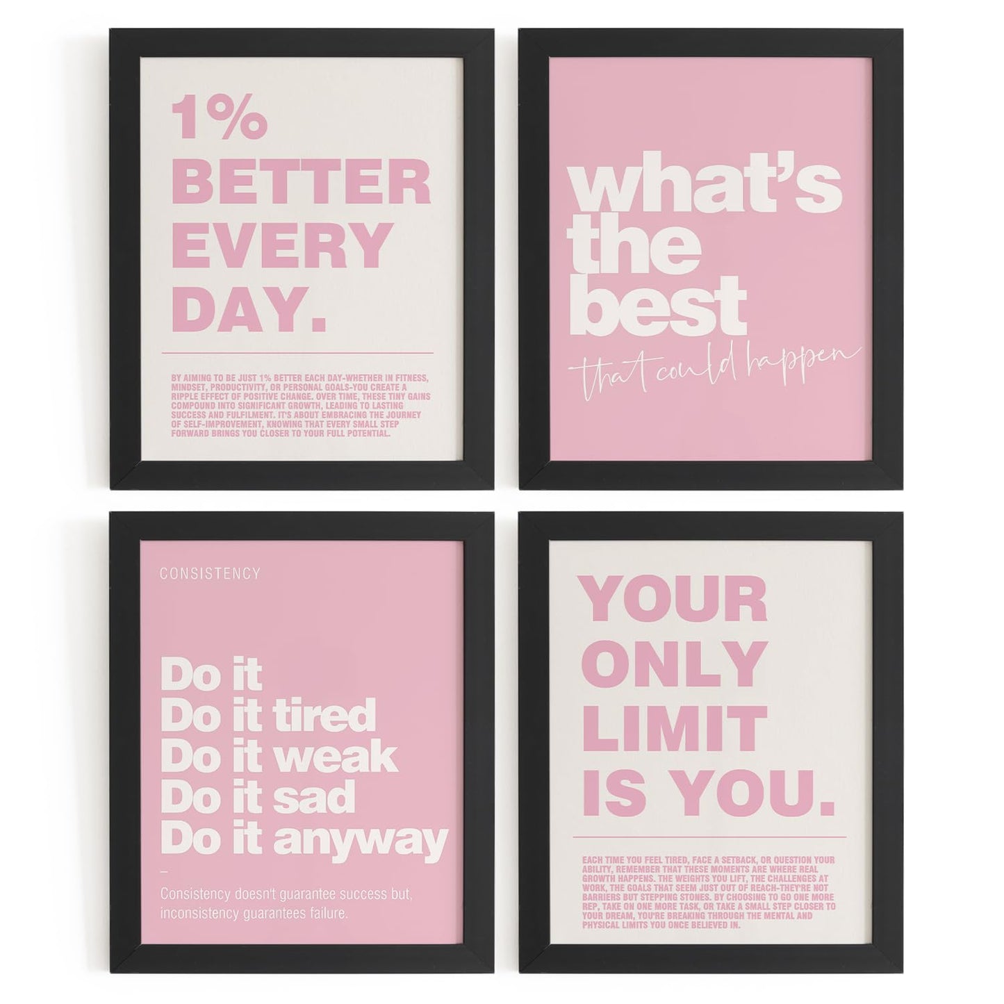 DSHFG Motivational Inspirational Office Wall Art Decor Prints Set of 4, Pink Motivational Wall Decor Trendy Retro Posters for Office Home Decor, 8x10 Unframed
