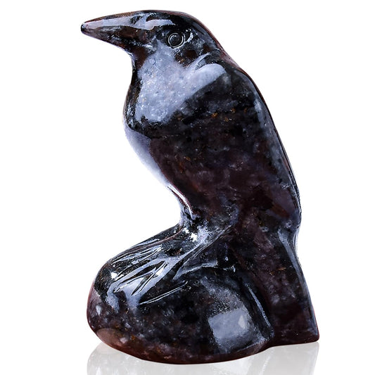 WUYOUSHI Natural Flame Stone Crystal Raven Statue 2" Healing Crystal Handmade Sculpture Guardian Pocket Statues Reiki Meditation Office Home Decoration Gift