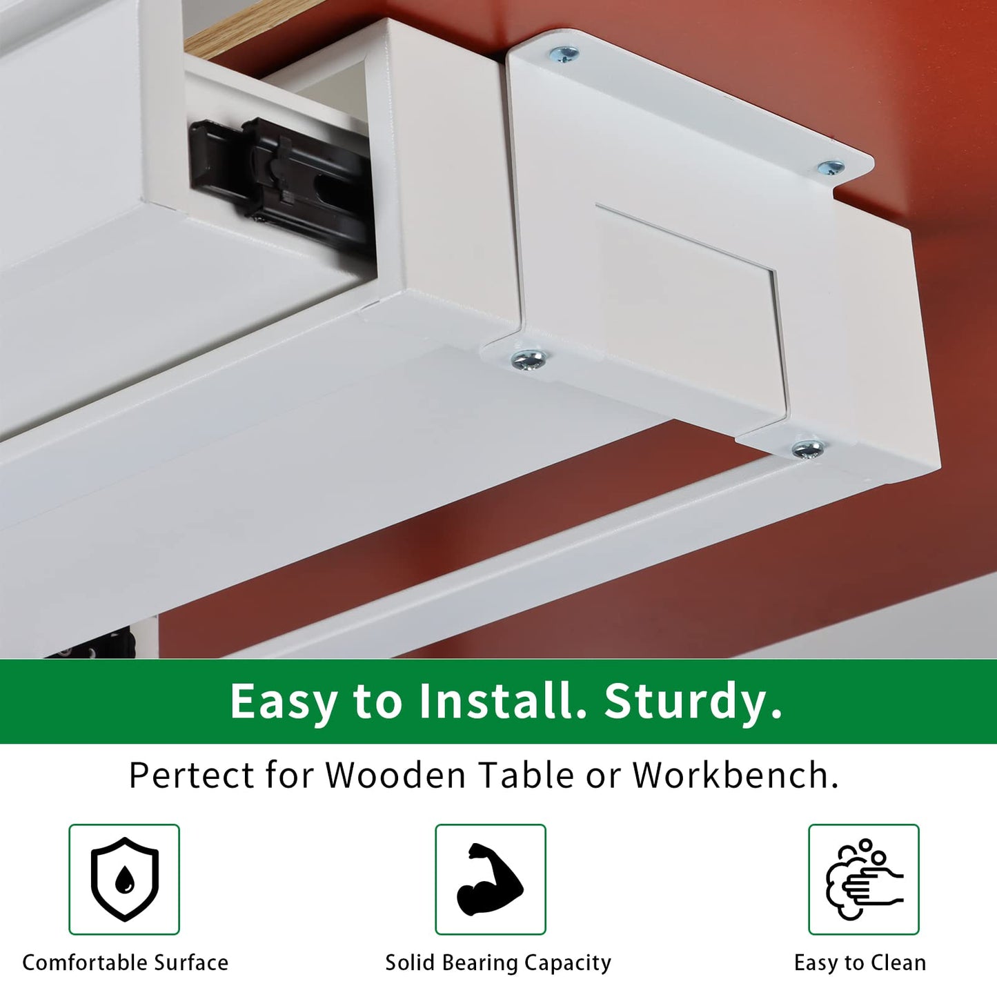 OSteed Under Desk Drawer 18", Pull-out Storage Organizer with Large Slide Extension Mounted Under Flat Wooden Table or Workbench, White_Normal Version
