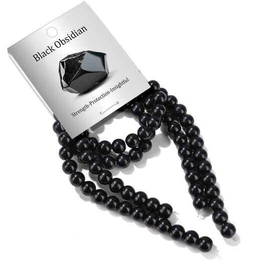 Risyfjew 100PCS 8mm Natural Black Obsidian Beads Gemstone Round Loose Beads for Jewelry Making Chakra Crystal Stone Beads for Bracelets Necklace Earrings Making Supplies (100pcs/Strand)
