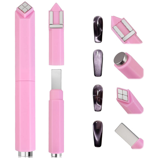 Plman 4 in 1 Cat Eye Nail Magnet, Multifunctional Cat Eye Gel Nail Polish Magnet, Beginner-friendly Cat Eye Magnet for Nail, Nail Magnet Tool for Nail Art DIY Home, Salon, Studio (4 in 1 Set-Pink)