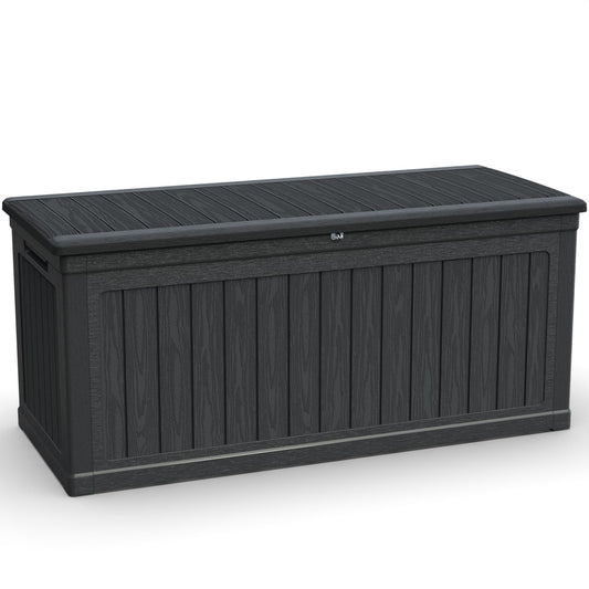 KCSWKJ Large Outdoor Storage Deck Box for Patio Furniture, Outdoor Cushions, Garden Tools and Sports/Pools Equipment, Waterproof Resin, Lockable, Black