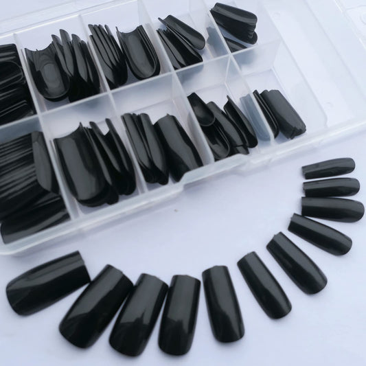 Lifextol Square Glossy Fake Nail 120pc Full Cover Acrylic Long Ballerina press on Nails art Square False Nail for Beginner Women and Girls Manicure(Black)