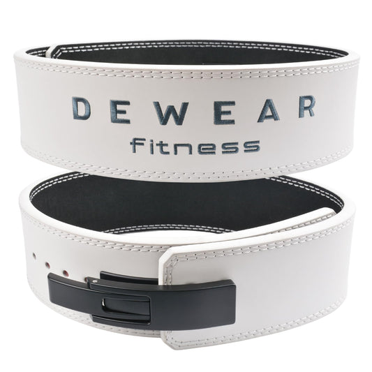 Genuine Leather Weight Lifting Belt with Lever Buckle, 10mm Thick 4" Leather Lumbar Back Support, Gym Belts Ideal for Training, Weightlifting, Bodybuilding, Squats and Deadlifts (White, L (40"-44"))