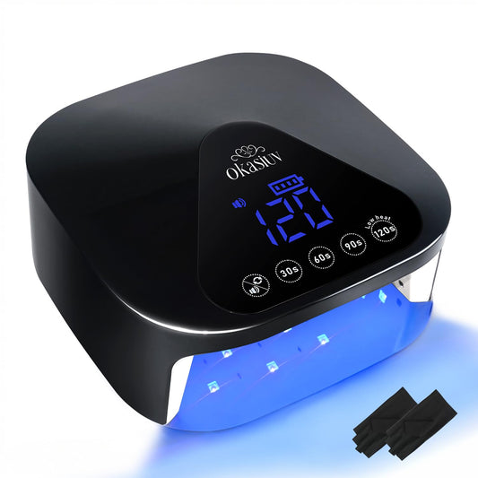 Okasiuv UV LED Nail Lamp with UV Gloves,Magnetic Metal Mirror Base Cordless Nail Dryer, Gel Polish Curing Light with 4 Timers,Touch Control Display,Auto Sensor for Professional Salon & Home