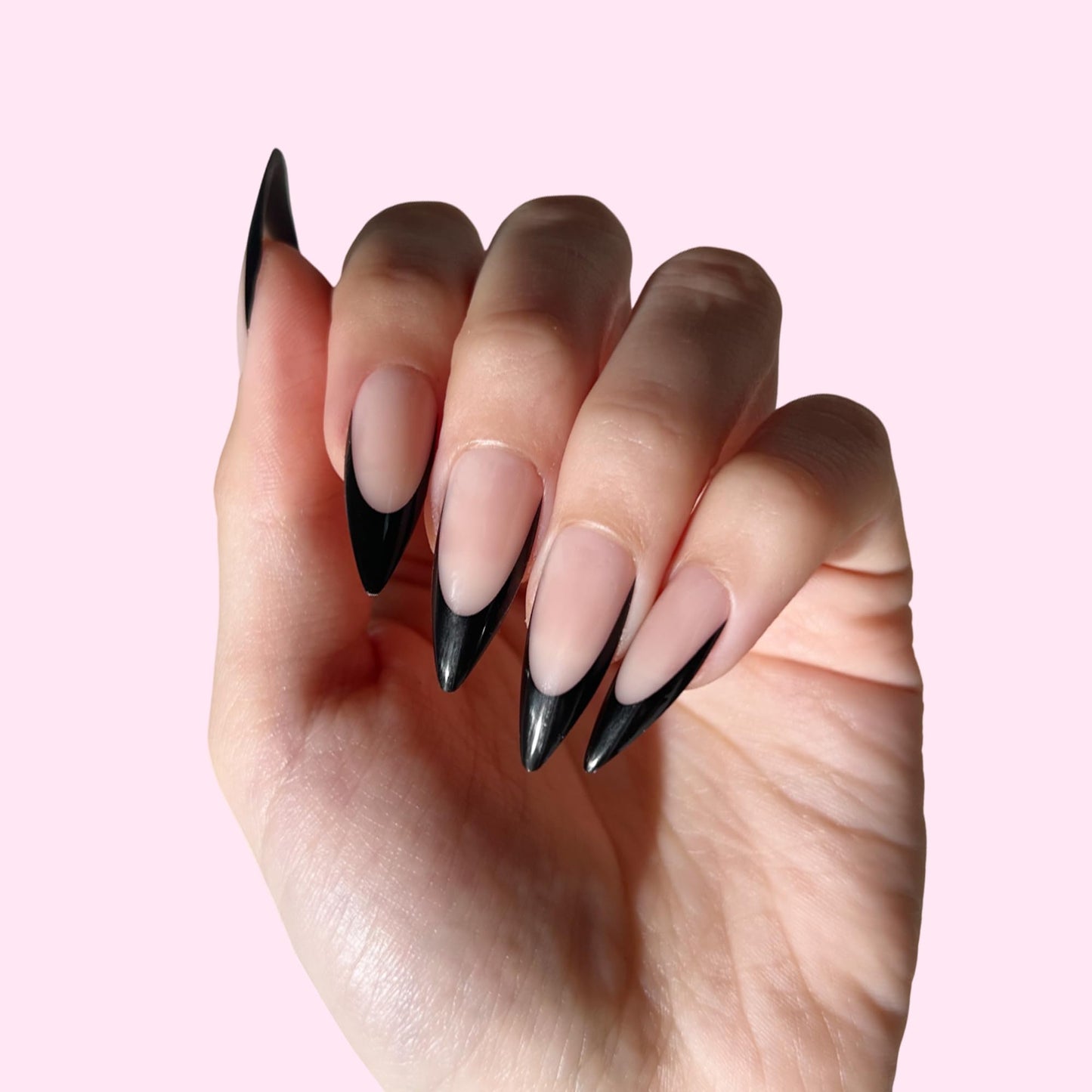 PaintLab Press-On Nails Manicure Kit, Black Stiletto, 30-Piece Set, Long-Lasting Fake Nails with Glue, File, Prep Pad & Cuticle Stick