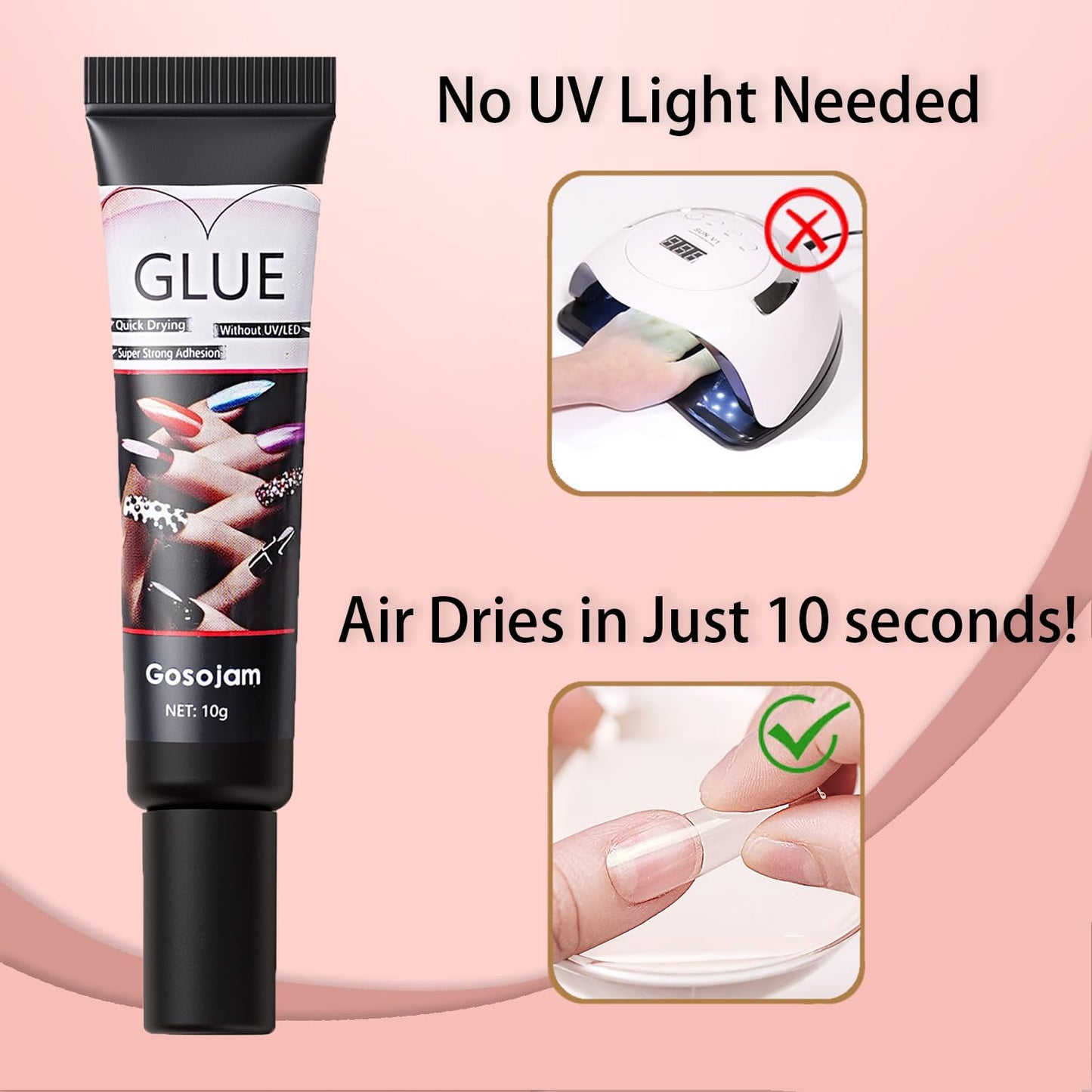 Gosojam Nail Glue & Remover Kit, Semi Solid Nail Glue Gel 10g for Press On Nails, Nail Glue Remover 20ml Pinpoint Precision Tip, Quick Dry No UV Light Needed, Tools for False Nail Tips