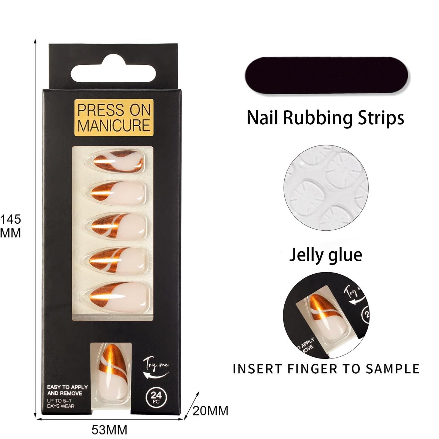 Hkanlre Press On Nails Almond-Glossy Press on Nails Medium,French Fake Nails for Women,Natural Reusable Bling Nails