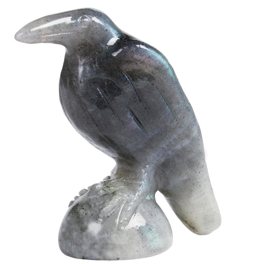 QLRSUXN Natural Labradorite Raven Figurines,2 Inch Healing Crystal Animal Statues,Lucky Guardian Pocket Crow Figurines as Women’s Gifts,Raven Statues for Office Home Decor and Ornament.