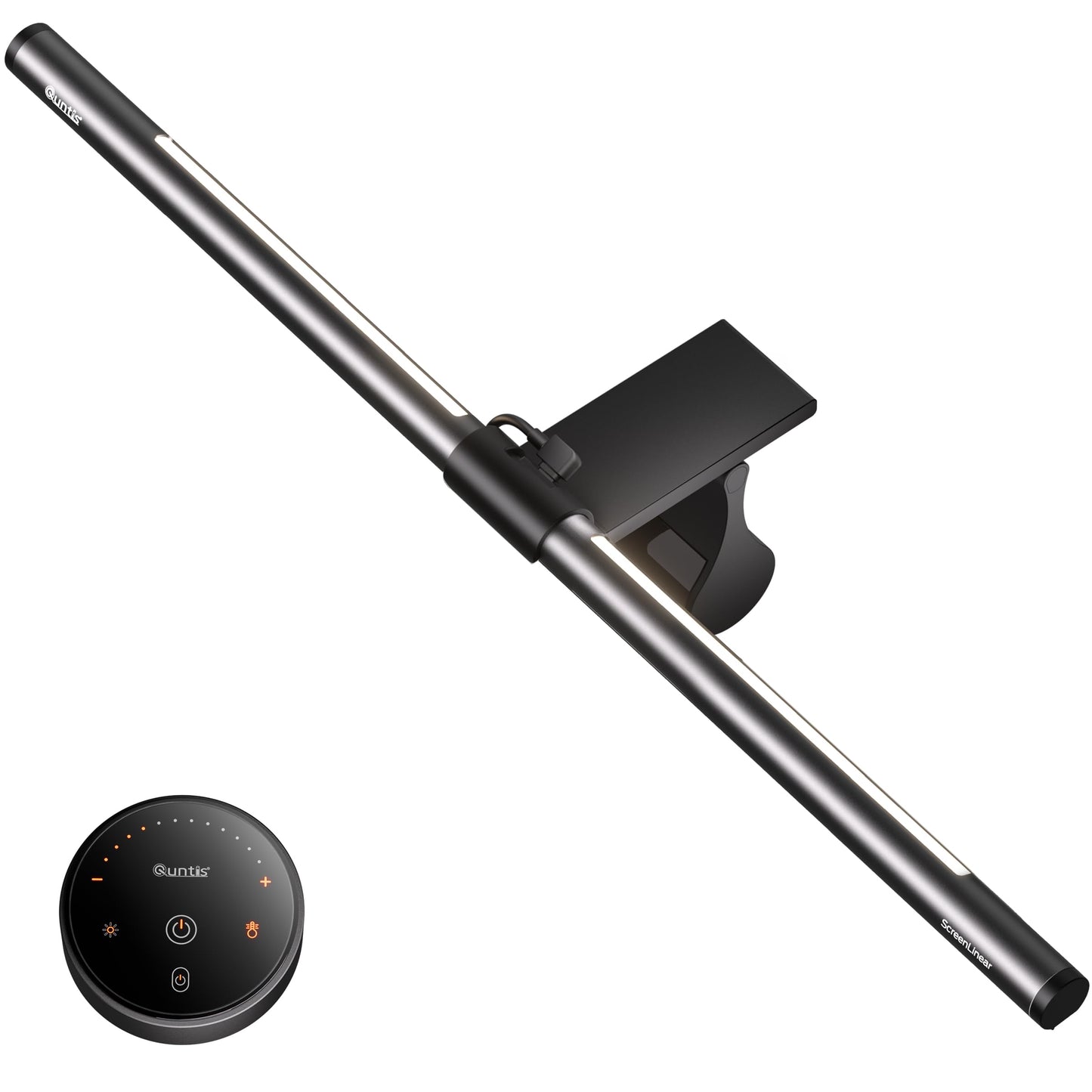 Quntis Monitor Light Bar with Remote, 20.1'' Dual Light Screen Light Bar, Sliding Weighted Clip Fit for All Screens, Adjustable Stepless Dimming, Eye Caring No Glare Gaming Work Desk Lamp, Gray