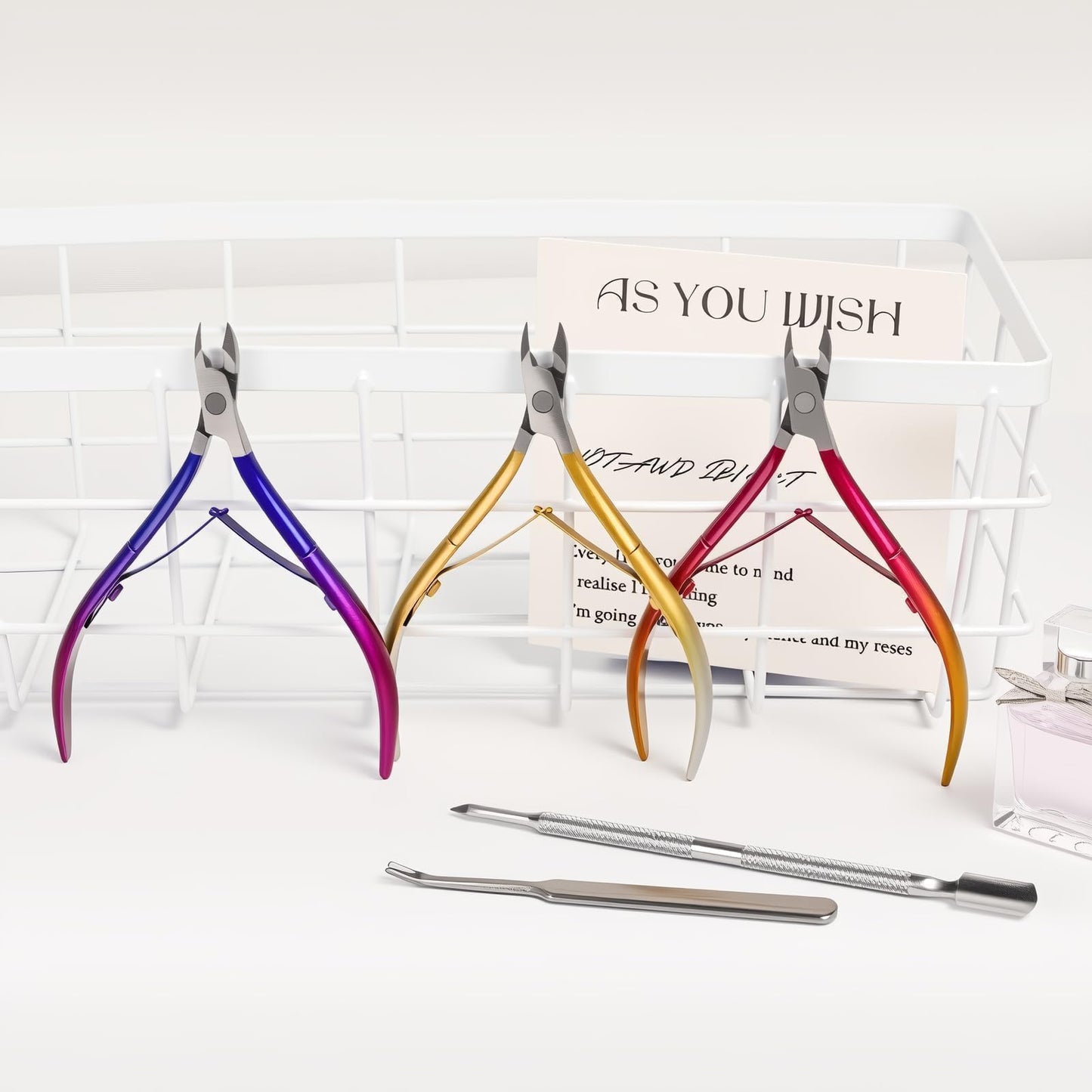 Cmetta Cuticle Nipper, Polished Coated Durable Trimmer with Pusher, Nail Clipper with Fine Edge, Comfort Grip Cuticle Cutter and Remover Tool Kit for Nail Care (Yellow+ Blue+ Pusher)