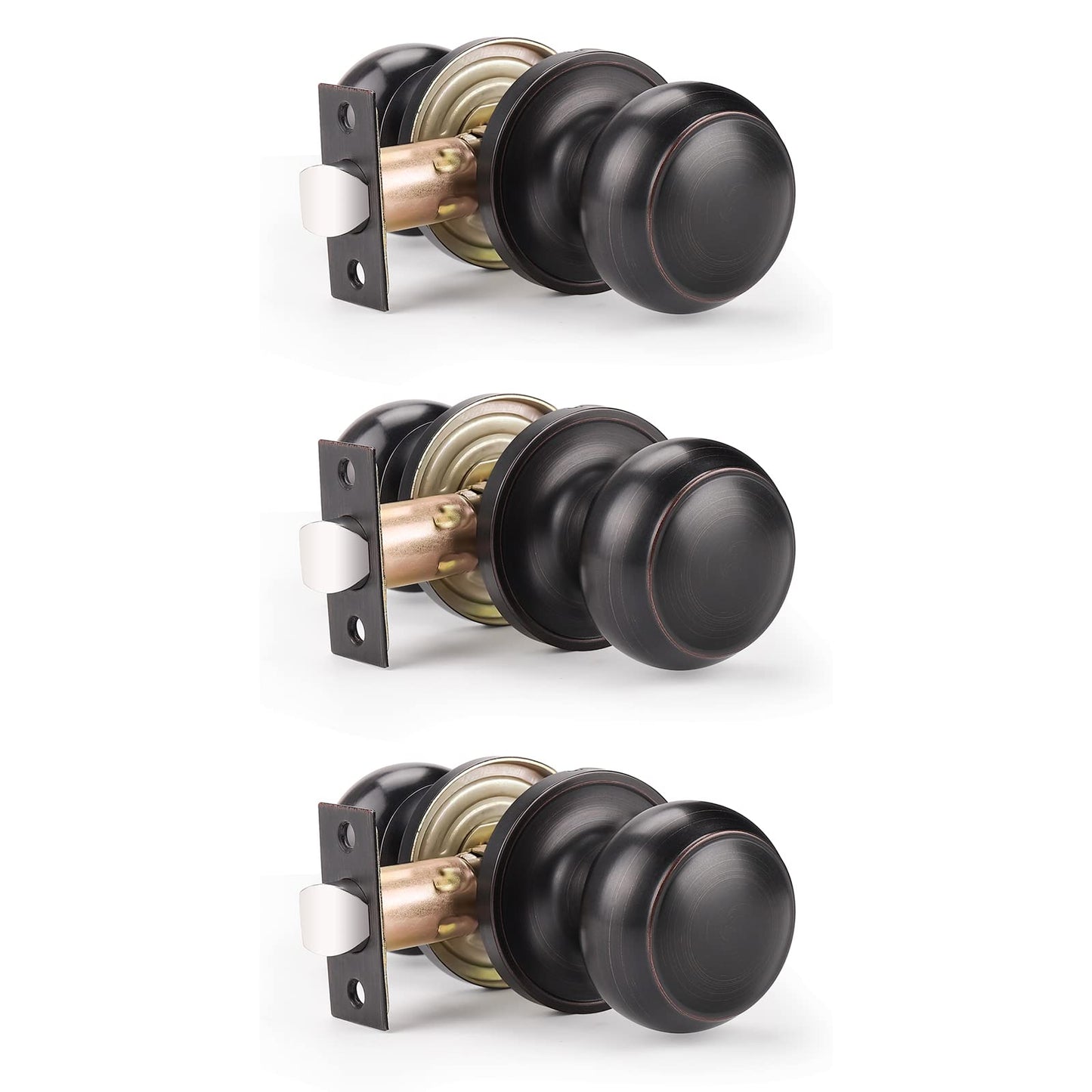 Probrico Door Knobs Interior, Closet Door Knobs Handles, Oil Rubbed Bronze, Passage Function Keyless, 3 Pack