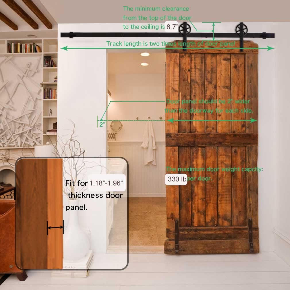 CCJH 20ft Heavy Duty Sturdy Sliding Barn Door Hardware Kit -Smoothly and Quietly -Fit 120 inch Door Panel (Big Spoke Wheel Hanger J Style)