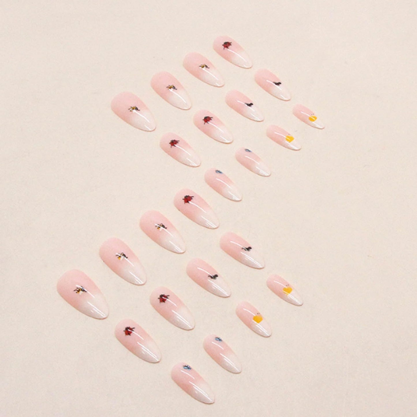 Hkanlre Press on Nails Medium Milky White Fake Nails Tips Full Cover Almond False Animals Nails for Women and Girls 24PCS
