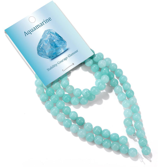 Risyfjew 100PCS 8mm Natural Aquamarine Beads Gemstone Round Loose Beads for Jewelry Making Chakra Crystal Stone Beads for Bracelets Necklace Earrings Making Supplies (100pcs/Strand)