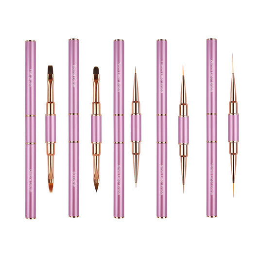 5Pcs Nail Art Bushes Set, Professional Double-Ended Nail Brush Kit for Details, Long Lines, Ombre, 3D Design, Perfect for DIY Gel Polish Acrylic Nail Drawing (Purple)