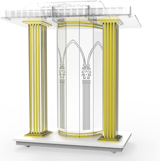 BTZHY Lectern Podium Stand, Acrylic Rolling Luxury Vertical Podium Stage Host with Casters Rolling Podium for Church, Wedding, School