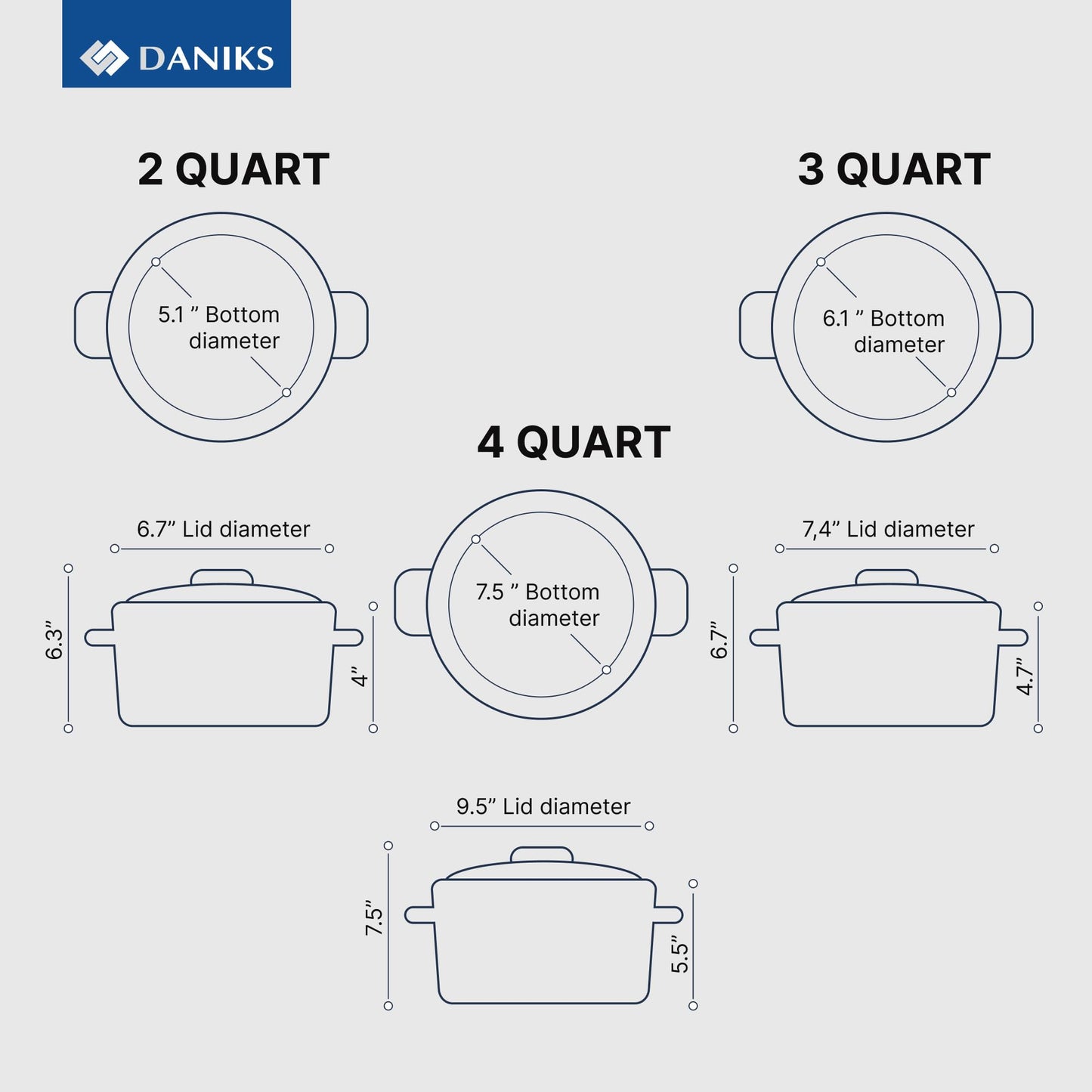 Daniks Modern 11-Piece Stainless Steel Cookware Set with Glass Lids, Includes Saucepan and Frying Pan with Lid, Tri-Ply Bases for Even Heating, Induction Compatible, Dishwasher Safe, Heatproof Handles