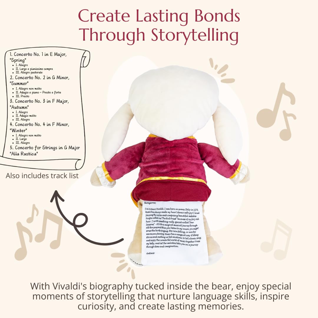 Vivaldi Virtuoso Bear – Dual-Mode Plush Toy with Music & Comfort Features, Plays 40 Mins of Classical Music & White Noise for Babies & Toddlers