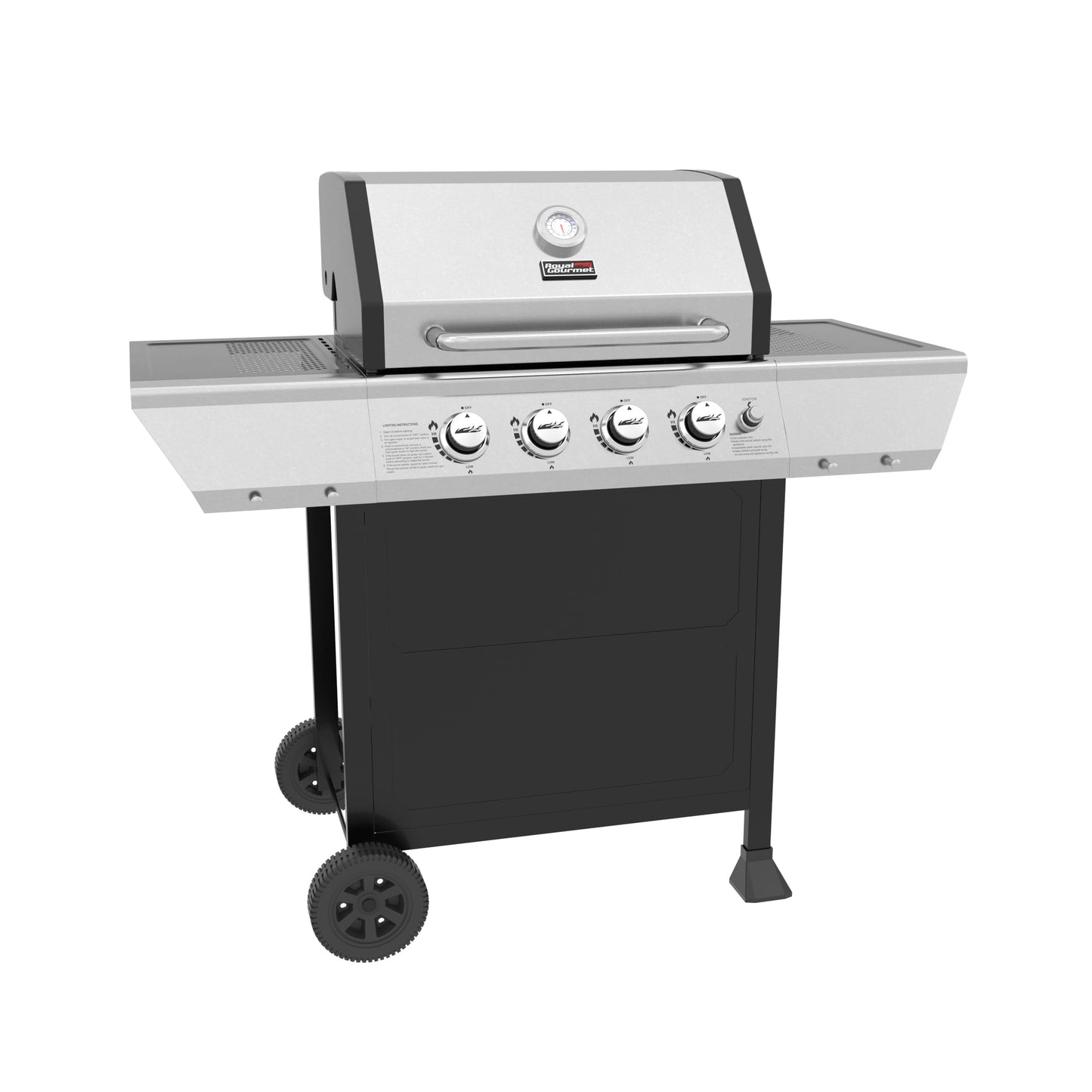Royal Gourmet 4-Burner Propane Gas Grill with Warming Rack, Outdoor BBQ Grill with 34,000 BTUs Output for Patio Garden Barbecue Grilling, Black & Silver