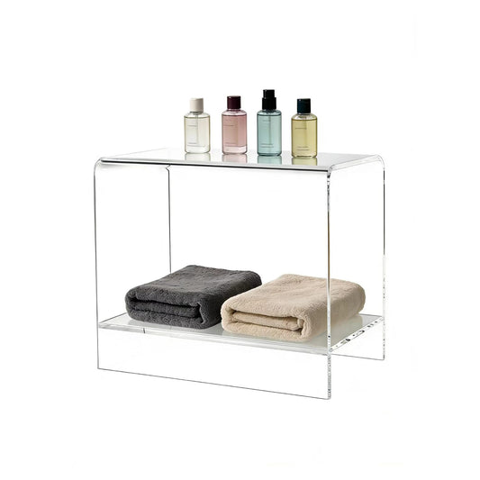 GETCK 21" Acrylic Shower Stool with Storage Shelf - Waterproof Bath Bench for Spa & Shower, Heavy-Duty Seating (Holds 400lbs) - Ideal for Shaving Legs & Organizing Items