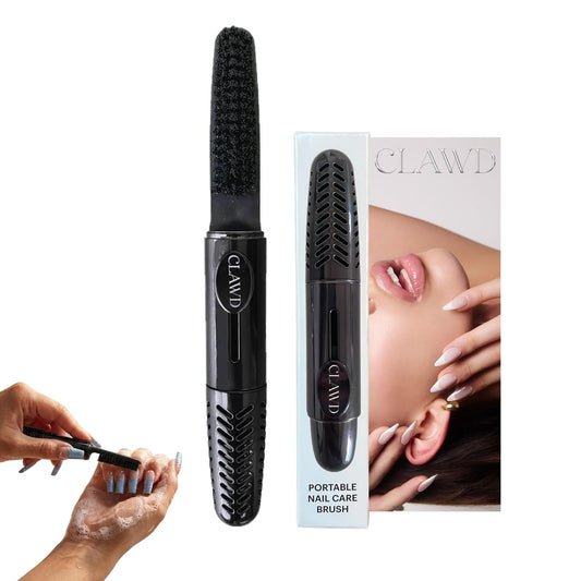 CLAWD Nail Brush for Cleaning Fingernails | Soft Bristle Portable Travel Nail Cleaner Brush for Women | Black