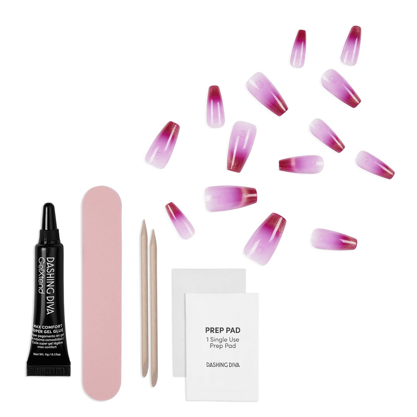 Dashing Diva GelXtend Design & Removal Kit - Nail Tips & Magic Off+ Remover - Acrylic Nails with LED Glue - Lasts Up to 14 Days - Press On Remover with Niacinamide and Castor Oil - Rouge Shimmer