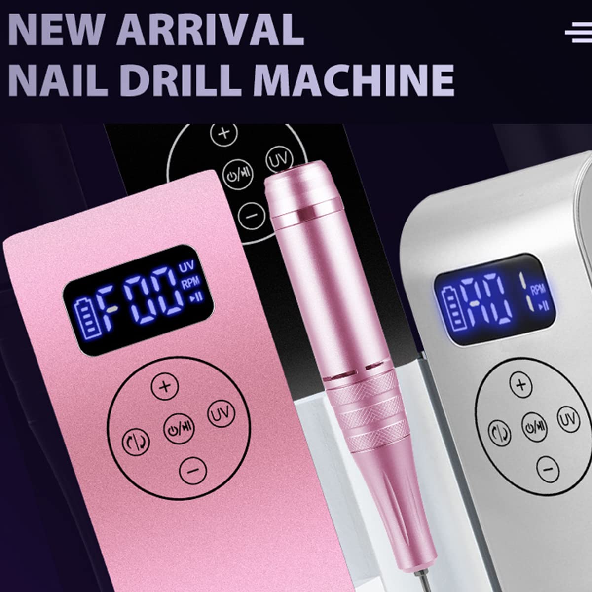 3 in 1 Portable Electric Nail Drill,Compact 35000 RPM Electrical Professional Nail File Kit, Nail Dryer UV Lamp Manicure for Acrylic, Gel Nails, Manicure Pedicure Polishing Shape Tools (Pink)