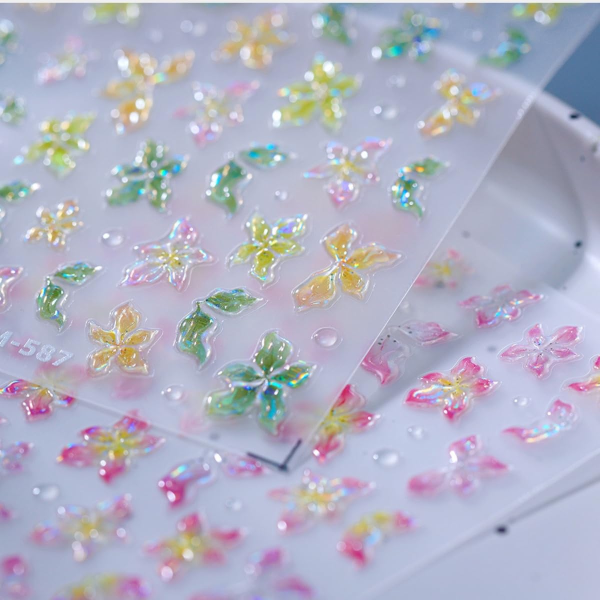 5D Embossed Flowers Nail Stickers Spring Floral Nail Art Stickers Soft Glue Nail Decals Self-Adhesive Hollow Designs DIY Manicure Decoration Nail Art Supplies for Women Girls
