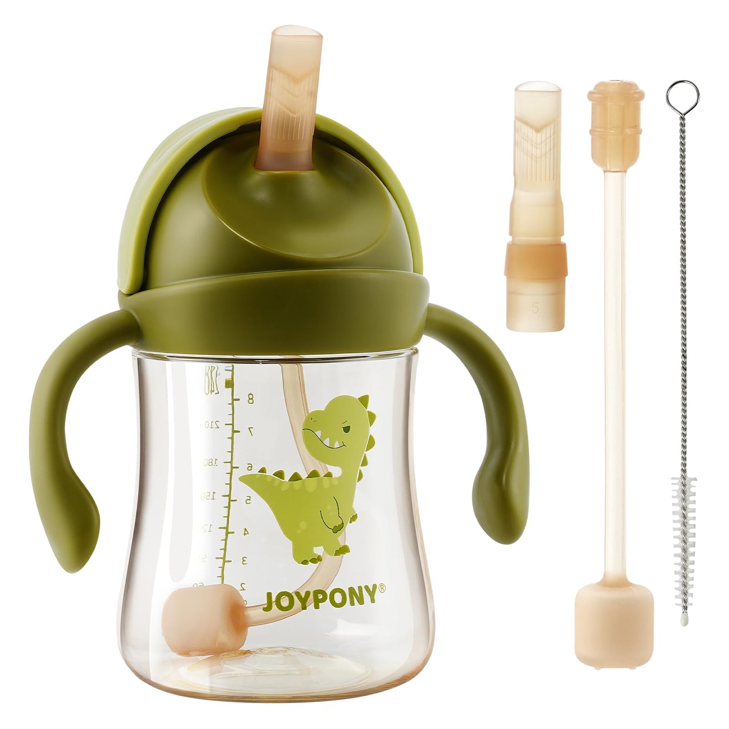 Sippy Cups for Toddlers 1-3, Spill Proof Weighted Straw Cup with Handle for Baby 6 Months + old, 2 Silicone Straws, PPSU, BPA Free, 9 oz (Green)