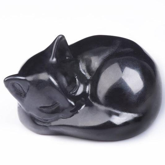 Ytbeoxk 2 Inch Black Obsidian Cat Crystal Statue, Healing Crystal Cat Decorations,Polished Hand Carved Obsidian Lucky Cute Kitten Figurines, Black Cat Gift Home Office Desk Decor for Cat Lovers