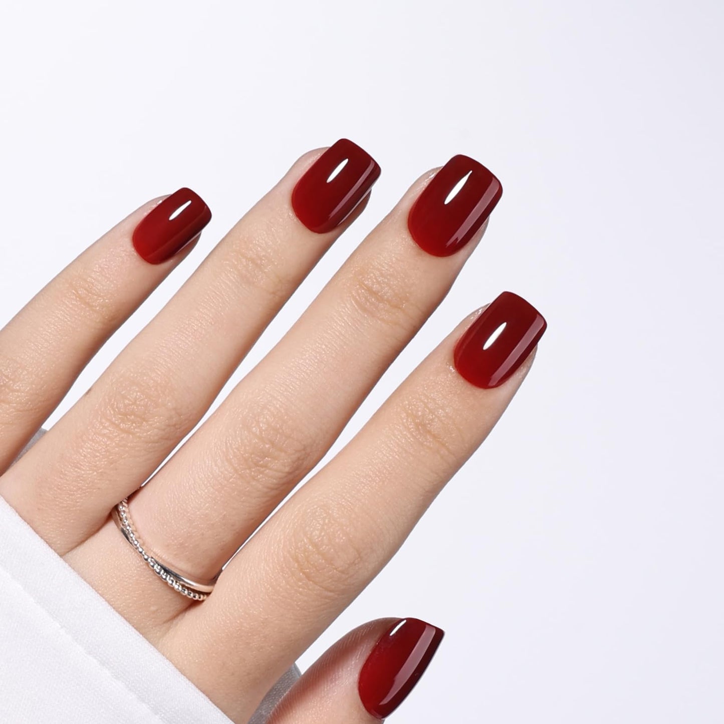 Dark Red Press On Nails - Short Square Burgundy Press On Nails for Women, Reusable Stick On Nails in 15 Sizes - 30PCS Glue On Nails Kit