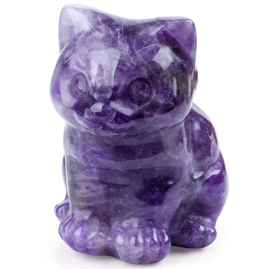 DUQGUHO Purple Cat Decor Amethyst Cat Crystal Figurines Mom Crystals Gifts for Cat Lovers Men Women Lucky Cute Cat Statue Mothers Day Decor 1PC