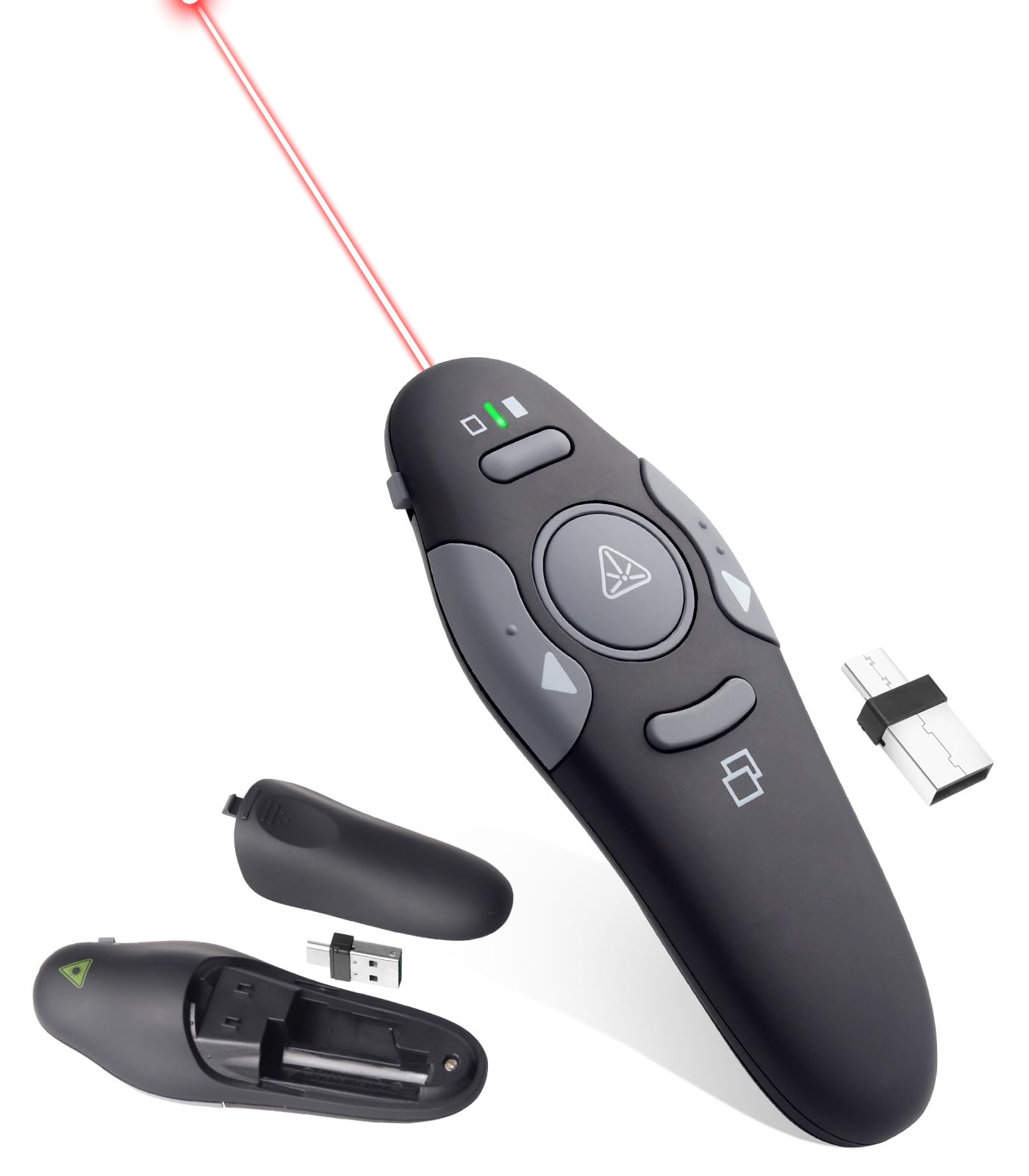 Agaritek Presenter Clicker for PowerPoint Presentations, USB Wireless PPT Remote Clicker with Laser Pointer for Mac/Windows/Linux, Google Slide/PPT/Keynote, Page Flip, Full/Black Screen, Plug and Play