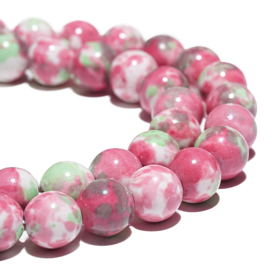 8mm Natural Green Red Rain Flower Gemstone Beads Polished Round Smooth Stone Beads for Bracelets Jewelry Making 15inch Loose Beads