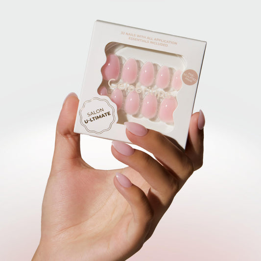 Celebritips Press On Nails - Salon U-ltimate™ | Clean Pink, Extra Short Almond Nails, Reusable | 16 sizes - 32 Nails Kit with Glue and Sticky Tabs