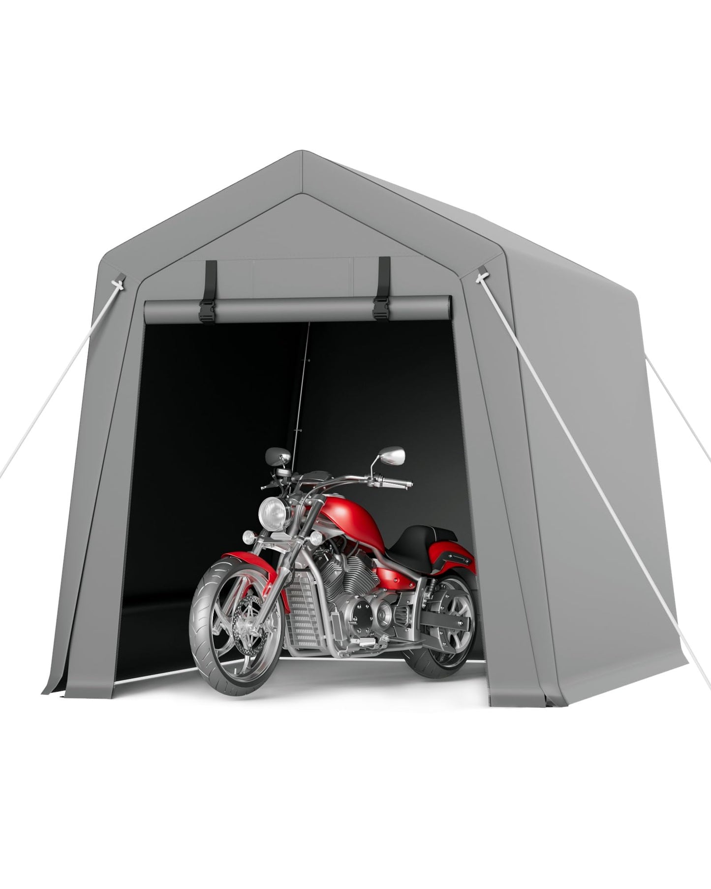GarveeLife 6 x 8 ft Carport Storage Shed, Portable Garage with Roll-up Zipper Door, Heavy Duty Waterproof Tarp, Storage for Motorcycle, Bike, Firewood, Garden Tools