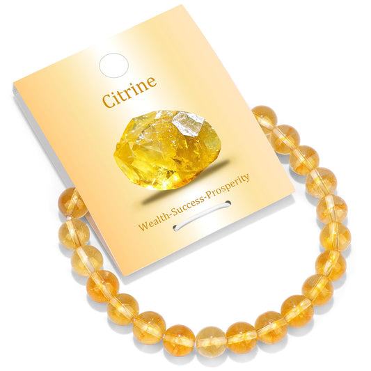 Vinswet Healing Crystal Bracelets for Women Men 8mm Citrine Natural Stone Beaded Stretch Bracelet Handmade Gemstone Reiki Spiritual Jewelry Gifts