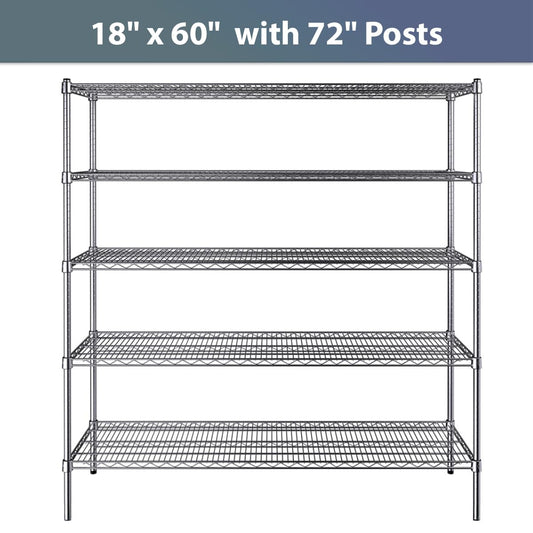 Zedfire 18" x 60" NSF Chrome 5-Shelf Kit with 72" Posts, Commercial Storage Rack Unit, Heavy Duty Storage Shelving, Wire Shelving Kit, Adjustable Rack Strong Steel, Multipurpose Wire Shelf