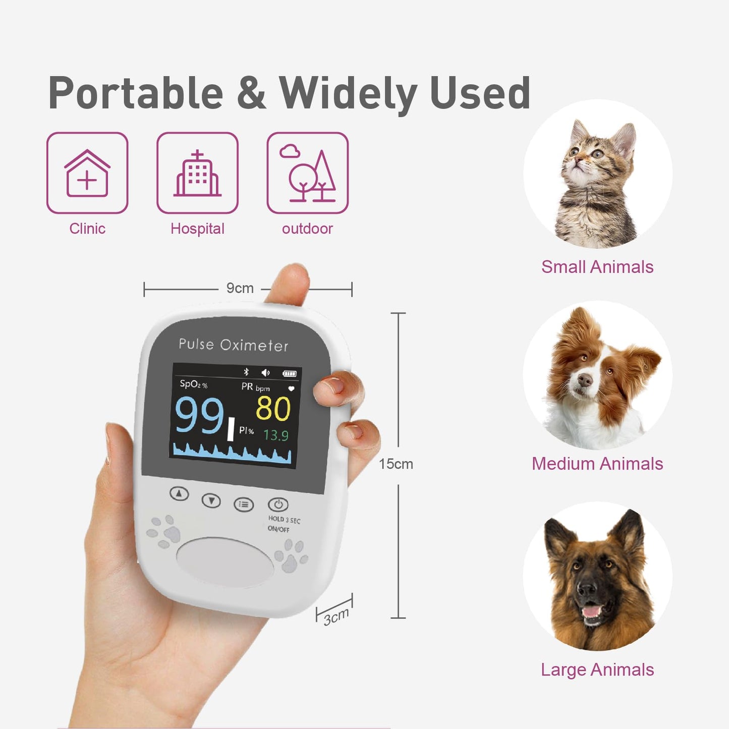 Free App Data Storage Veterinary Handheld AM1000A-Vet Blood Oxygen Saturation and Pulse Rate Tongue Probe Pets with Bluetooth