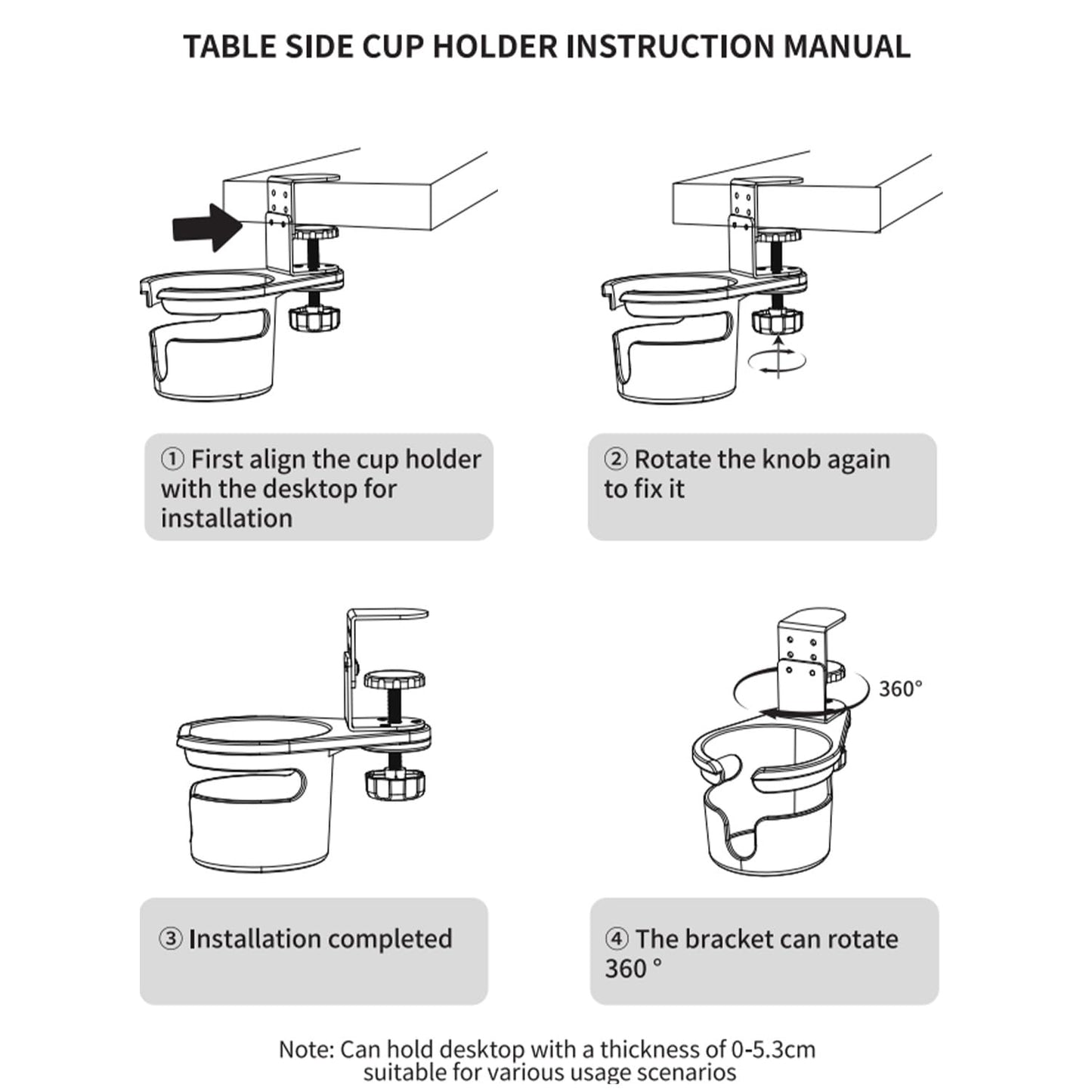 DecBeLiv 360° Rotating Cup Holder wiht Hook Under Desk Anti Spill Space Saving for Home Office Camping