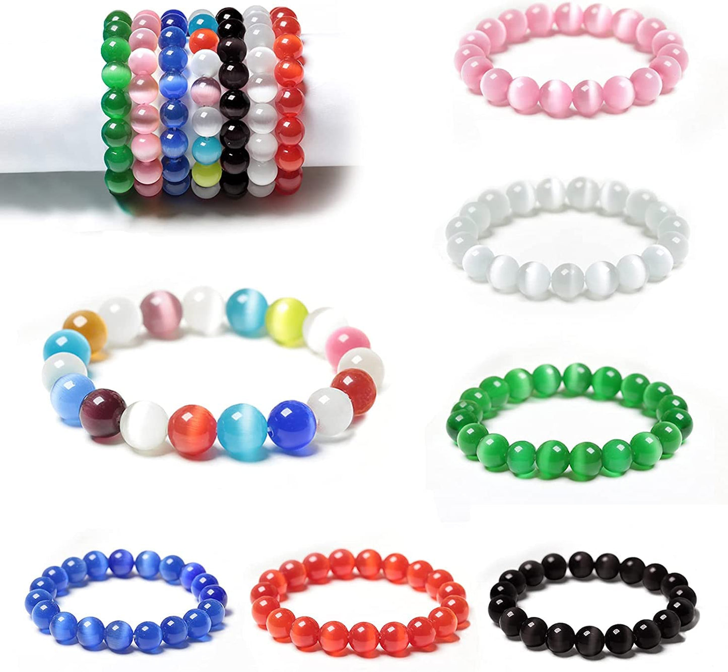 HAAMIIQII 45pcs 8mm Pink Cat Eye Beads Round Loose Gemstone Beads for Jewelry Making Strand 15 Inch