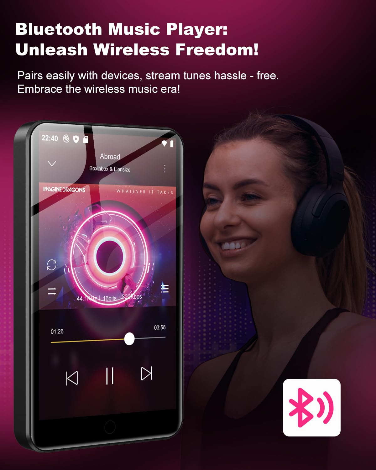 80GB MP3 Player with Bluetooth and WiFi, 4.0" Touchscreen MP3 Player for Kids Built in Speaker, MP3 & MP4 Players with Spotify, Audible, Amazon Music, Deezer, Pandora, FM Radio, Up to 1TB