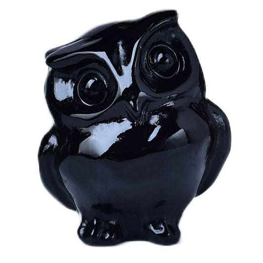 WUYOUSHI Black Obsidian Owl Decor Healing Crystal Statue Polished Gemstone Spiritual Decor for Home & Office Desk Energy Stone Gift for Women, Men (Meditation, Reiki)