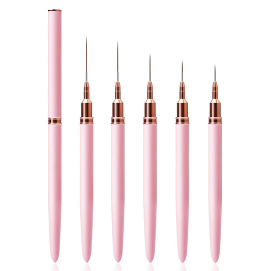 Nail Art Liner Brushes - Eptbsdu 5PC Nail Art Brush for Long Lines, Liner Brush UV Gel Polish Painting Nail Design Brush Metal Handle Nail Drawing Pens, Sizes 7/9/11/15/25mm