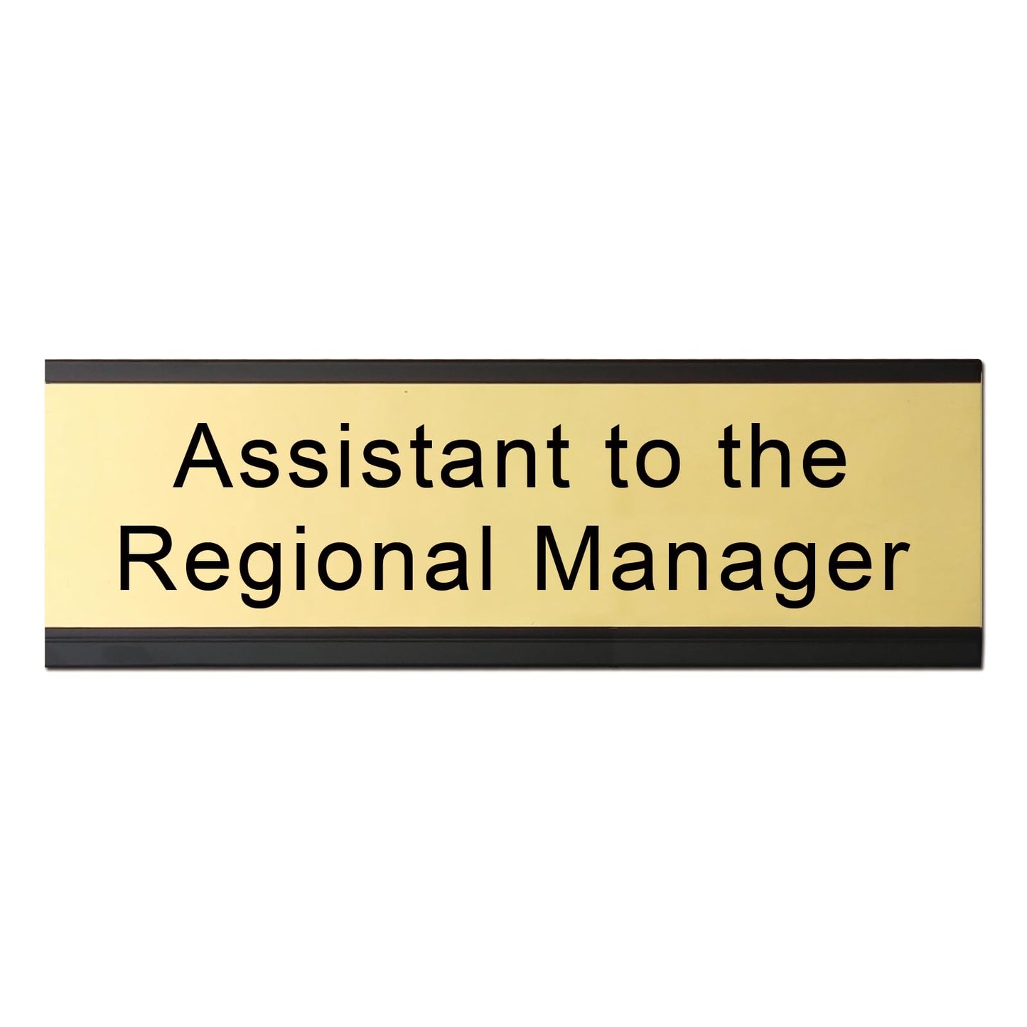 Assistant to The Regional Manager Desk Plate, 2 x 8 inch Novelty Name Plate, Gold Name Plate with Black Aluminum Desk Holder