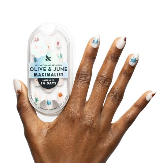 Olive & June Maximalist Instant Mani Press-On Nails (Glue) | 42 Fake Nails, 21 Sizes | Non-Toxic, Long-Lasting Big, Bold Gorgeous Realistic Look | Salon-Quality at Home | Medium, Almond | Chrome Burst