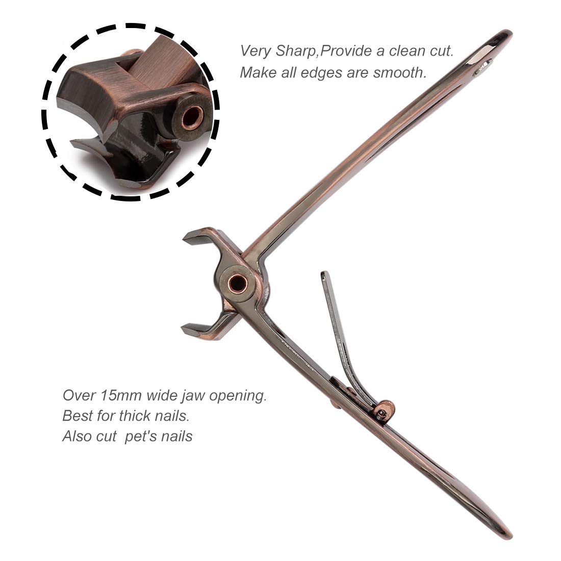 SZQHT Ultra Wide Jaw Opening Nail Clippers Set, Toenail Clippers for Thick Nails, Heavy Duty Nail Cutter, Stainless Steel Toe Nail Clippers for Seniors, Men & Women Manicure,Pedicure,Big(Bronze)